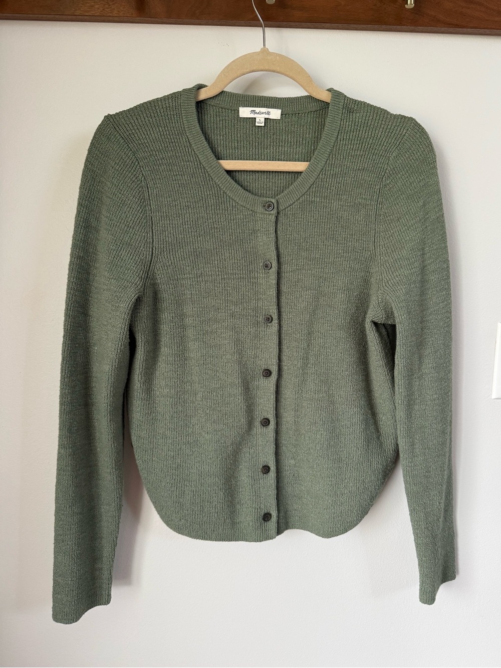 Madewell Olive Ribbed Button-Front Cardigan